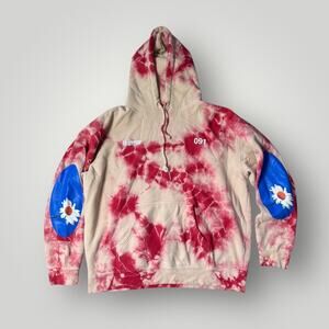 Civil Regime Tie Dye Hoodie Daisy Patch Red Cream Size L Limited 001-500